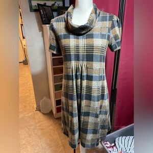 JH Design stretch flannel plaid cowl neck dress Petite Small